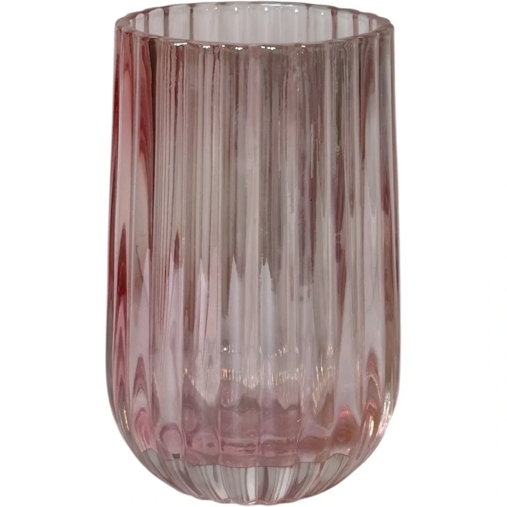 Decorative Mauve Pink Ribbed Heavy Glass‎ Vase 3.94